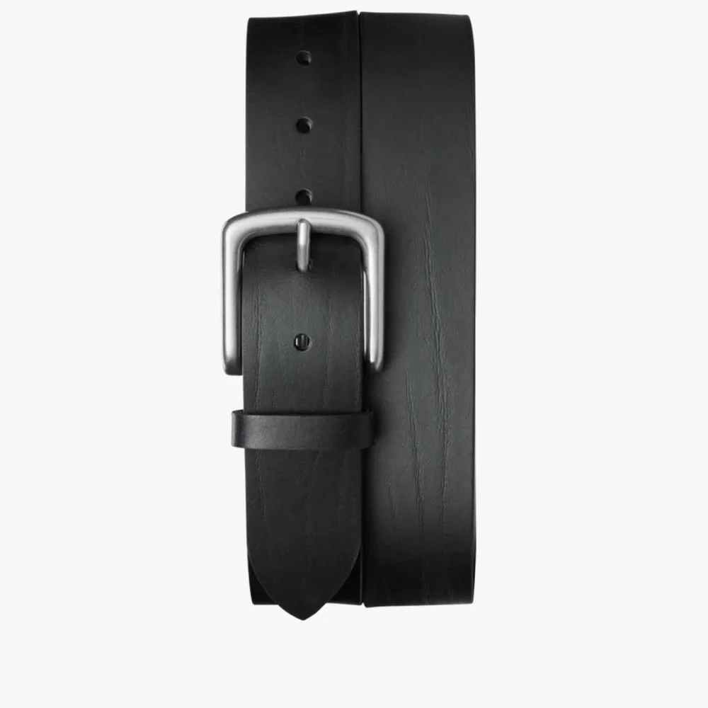 Shinola Black Leather Belt with Silver Buckle